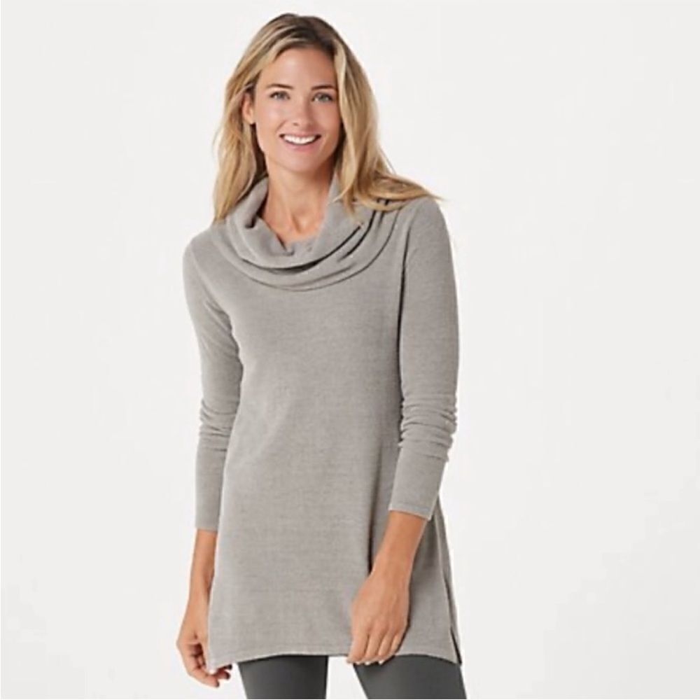 Barefoot Dreams cozy chic ultra lite cowl neck tunic, color pewter 1X NWT